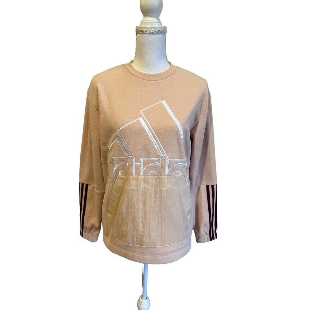 ADIDAS Women's S Small Light Pink Pullover Sweatshirt Fleece Kangaroo Pocket